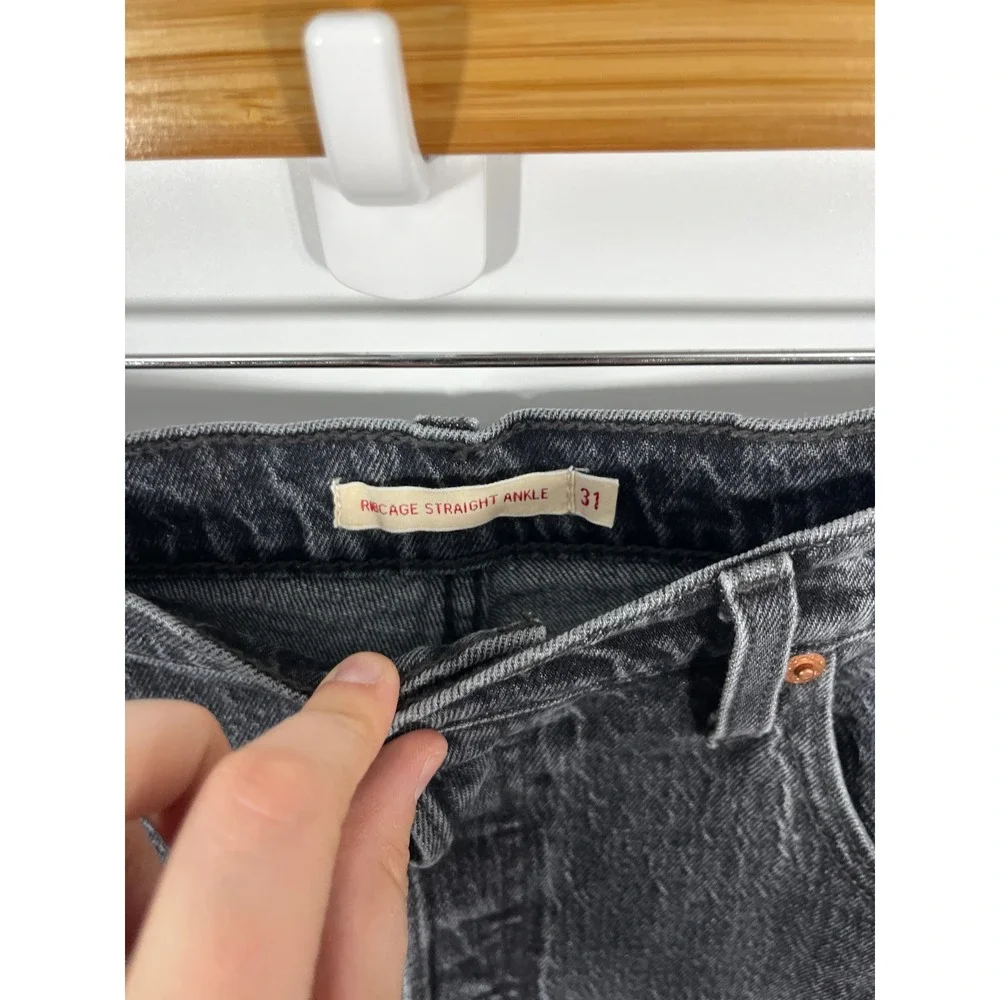 Levis Ribcage Straight Ankle Jeans Womens 31 Black High Rise Dark Wash Denim